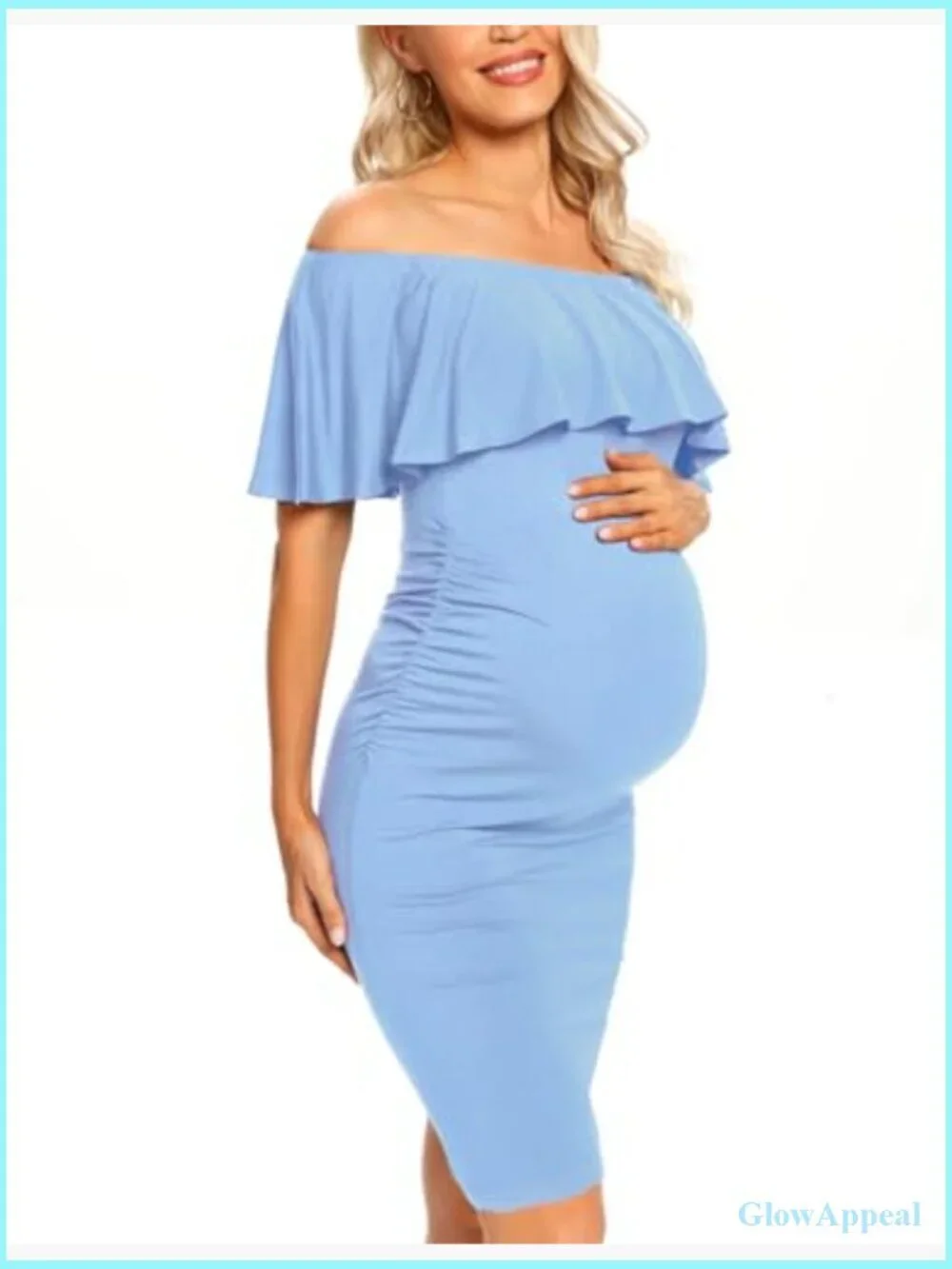 Maternity Bodycon Dress Off Shoulder Ruched Side Knee Length Cotton Spandex